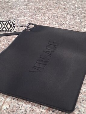 Versace GWP Black Embossed  Clutch With CROSS-BAG Strap.